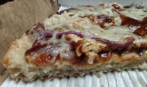 American pan (12") with BBQ sauce, red onion, vegan cheese, vegan chicken at Upper Crust in Akron