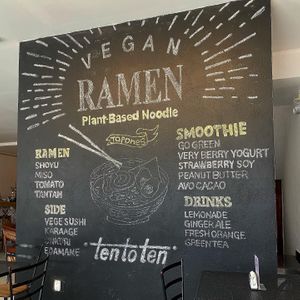 Wall menu (they have an online version and a few things change here and there, but it gives you an idea) at Vegan Ramen Mei in Puerto Vallarta