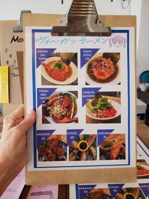 Ramen menu at Vegan Ramen Mei in Puerto Vallarta