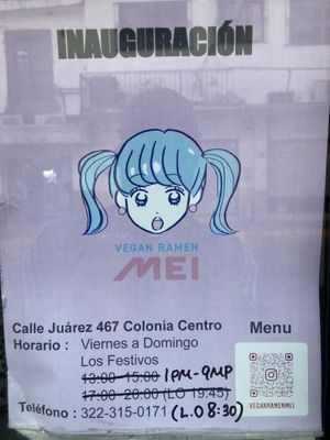 Hours as of 2021-02-23 at Vegan Ramen Mei in Puerto Vallarta