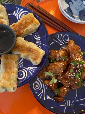 Gyoza, orange “chicken” at Vegan Ramen Mei in Puerto Vallarta