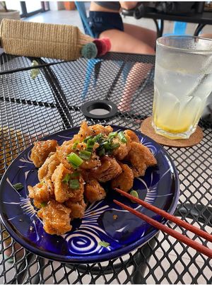 Orange chicken at Vegan Ramen Mei in Puerto Vallarta