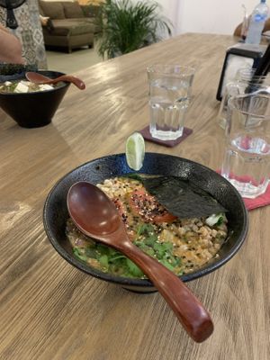 Ramen with sesame seeds   at Vegan Ramen Mei in Puerto Vallarta