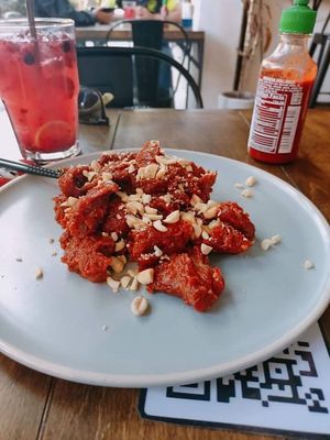 Korean “chicken"  at Vegan Ramen Mei in Puerto Vallarta