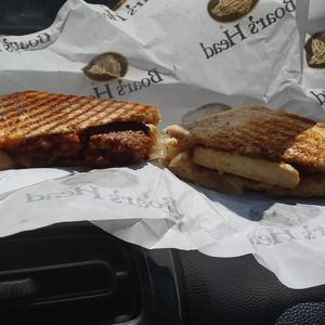 Tofu ruben(right) pizza panini(left) at Three Rivers Co-op Deli in Fort Wayne