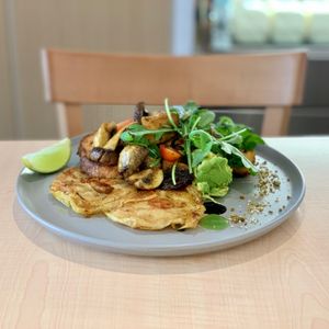 Mushroom Brekkie with Vegan Eggs at Cafe Impero in Mount Gravatt