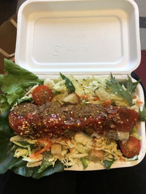 Falafel salad bowl - so fresh and tastes amazing  at Vegan Organic Green Food Camper in Hakuba