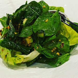 Spinach-Avocado-Pistachio Vegan Salad 'the Five Star Salad' by Chef Jorge! 🌱  at Brasserie Turque in Istanbul