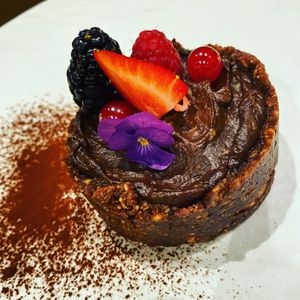 Date Cake with fruit toppings 🌱  at Brasserie Turque in Istanbul