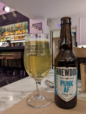 The non alcoholic beer "Punk AF" at Winners Vegan Restaurant in Athens