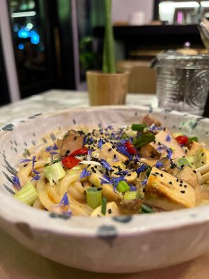 Miso soup with smoked tofu  at Winners Vegan Restaurant in Athens