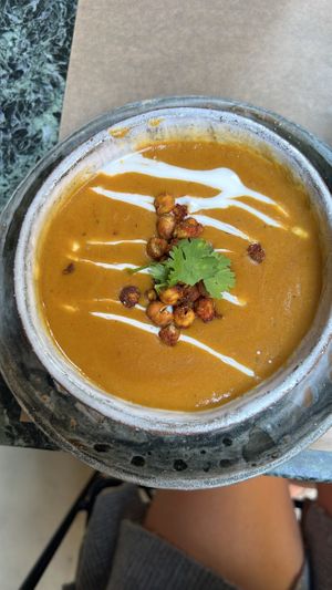 Pumpkin peanut butter soup  at Winners Vegan Restaurant in Athens