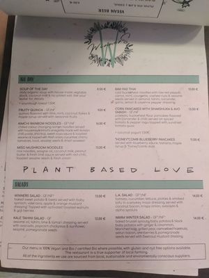 menu at Winners Vegan Restaurant in Athens