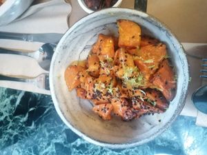 Sweet potatoes at Winners Vegan Restaurant in Athens