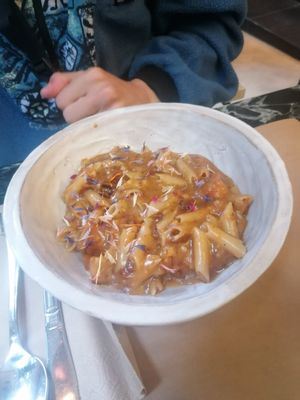 Pasta with pumpkin at Winners Vegan Restaurant in Athens