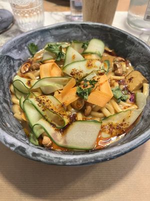 Curry noodle bowl daily special.  at Winners Vegan Restaurant in Athens