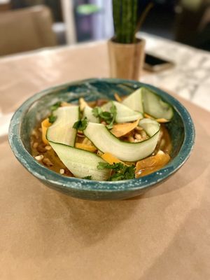 Udon curry noodles  at Winners Vegan Restaurant in Athens
