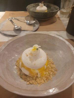 Lemon pavlova at Winners Vegan Restaurant in Athens