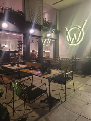 Outside at Winners Vegan Restaurant in Athens