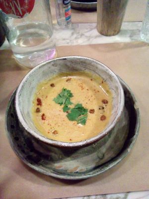 Soup of the day at Winners Vegan Restaurant in Athens