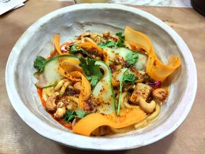 Curry noodles at Winners Vegan Restaurant in Athens