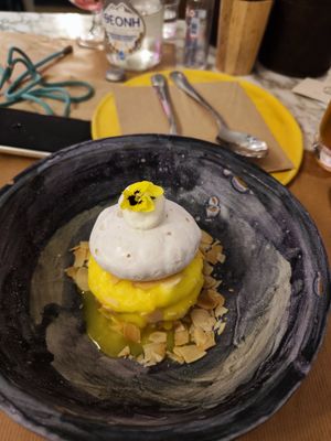 Lemon pavlova at Winners Vegan Restaurant in Athens
