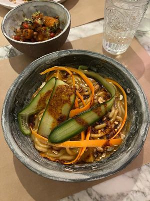 Udon noodles (dish of the day)   at Winners Vegan Restaurant in Athens