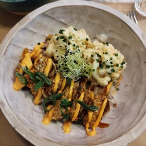 "Dynamite" - the sauce and the nuggets were so so good, perfect flavour and crunchy. at Winners Vegan Restaurant in Athens