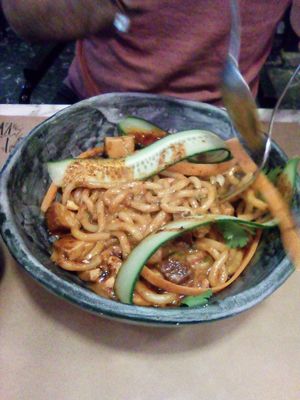 Curry noodles at Winners Vegan Restaurant in Athens
