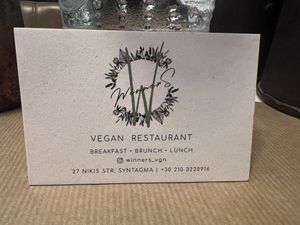 Card  at Winners Vegan Restaurant in Athens