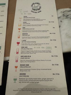 Cocktail Menu at Winners Vegan Restaurant in Athens