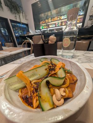 Noodle curry at Winners Vegan Restaurant in Athens