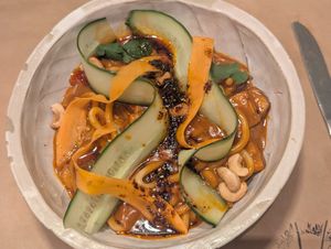 Noodle curry at Winners Vegan Restaurant in Athens