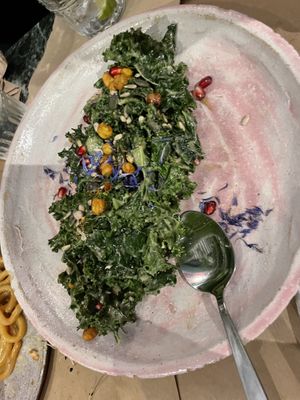 Kale salad - I think it was my favorite. With tahini sauce, pomegranate, crunchy chickpeas  at Winners Vegan Restaurant in Athens