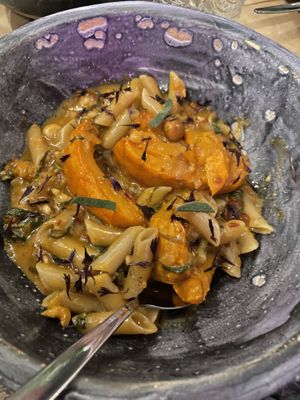 Pumpkin pasta with blue cheese - was creamy and great!   at Winners Vegan Restaurant in Athens