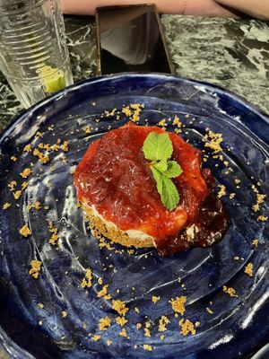 Strawberry cheesecake that wasn’t on the menuu  at Winners Vegan Restaurant in Athens