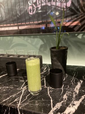 Green juice  at Winners Vegan Restaurant in Athens