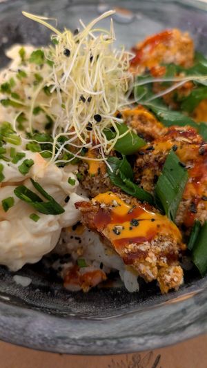 Dynamite bowl at Winners Vegan Restaurant in Athens