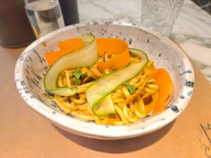 peanatbatter udon at Winners Vegan Restaurant in Athens