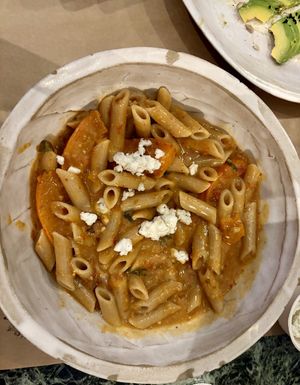 Pumpkin pasta   at Winners Vegan Restaurant in Athens
