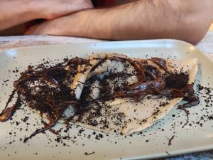 Dark chocolate cake with Oreo cookies at El Jardi in Mataro