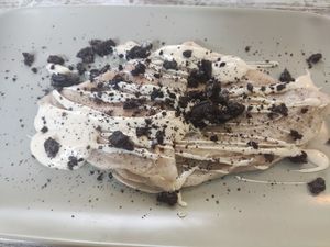 White chocolate crepe with Oreo cookies at El Jardi in Mataro