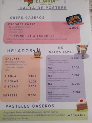 Dessert menue at El Jardi in Mataro