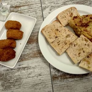 Croquettes and Tortilla. at El Jardi in Mataro