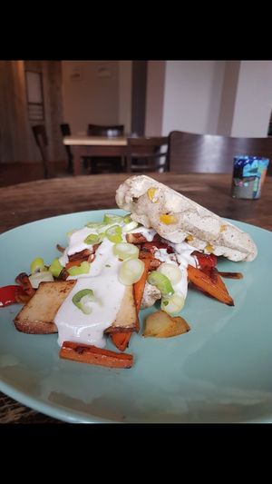 Waffle with Smoked Tofu and Grilled Veggies at Café Rebel Milo in Leipzig