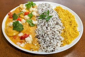 Moqueca with farofa - bloody excellent! at Pratada  in Sao Paulo