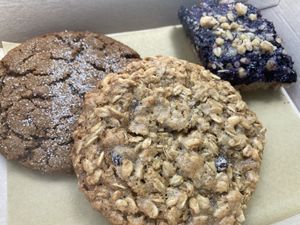 Vegan ginger cookie, banana oatmeal and a blueberry bar  at Positively 3rd Street Bakery in Duluth