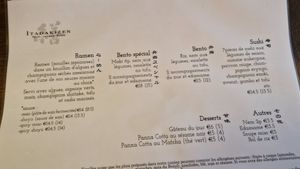 Menu at Itadakizen Paris in Paris