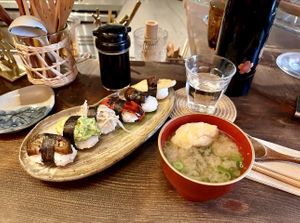 Nigiri plate and miso soup.  at Itadakizen Paris in Paris