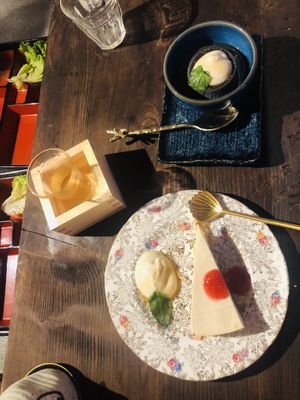 Panacotta sesame / cheesecake / sake frais  at Itadakizen Paris in Paris